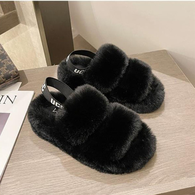Winter indoor lady furry slippers thickened warm increase artificial wool home cotton towing high-end fashion fluffy