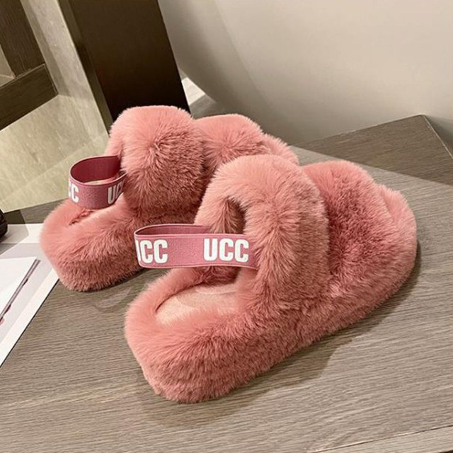 Winter indoor lady furry slippers thickened warm increase artificial wool home cotton towing high-end fashion fluffy