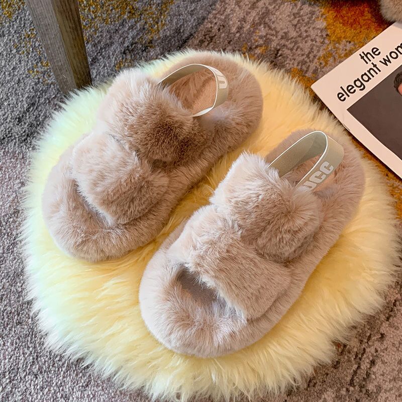 Winter indoor lady furry slippers thickened warm increase artificial wool home cotton towing high-end fashion fluffy