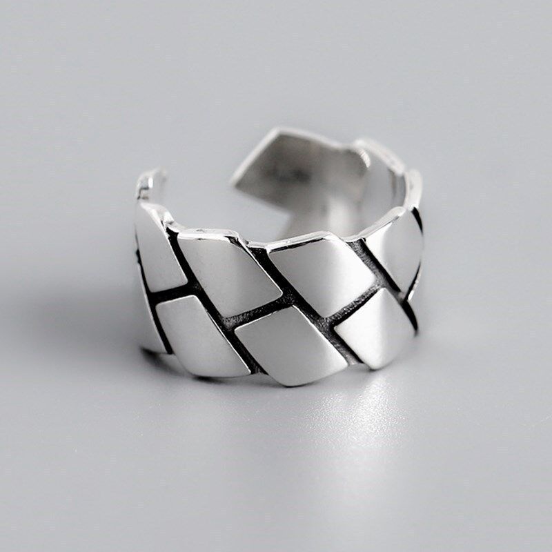 Opening Adjustable Ring Cracked Glossy Geometric Shape Ring Retro Rhombus