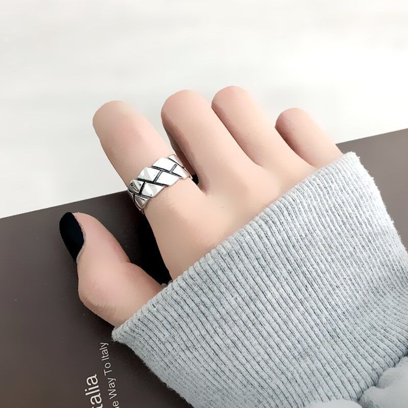 Opening Adjustable Ring Cracked Glossy Geometric Shape Ring Retro Rhombus