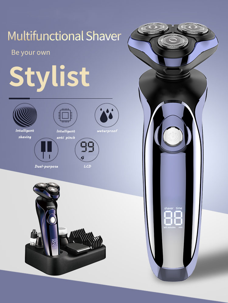 Electric Shaver Wet-Dry Dual Use Water Proof Electric Razor Nose Ear Hair Trimmer Rechargeable Shaving Machine for Men