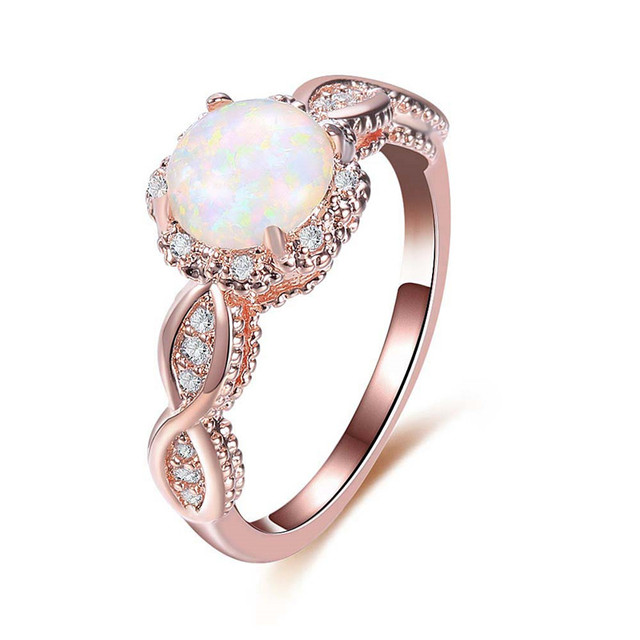 Dainty Round Fire Opal Rings for Women Rose Gold CZ Engagement Rings in Copper Promise Ring Wedding Party Jewelry