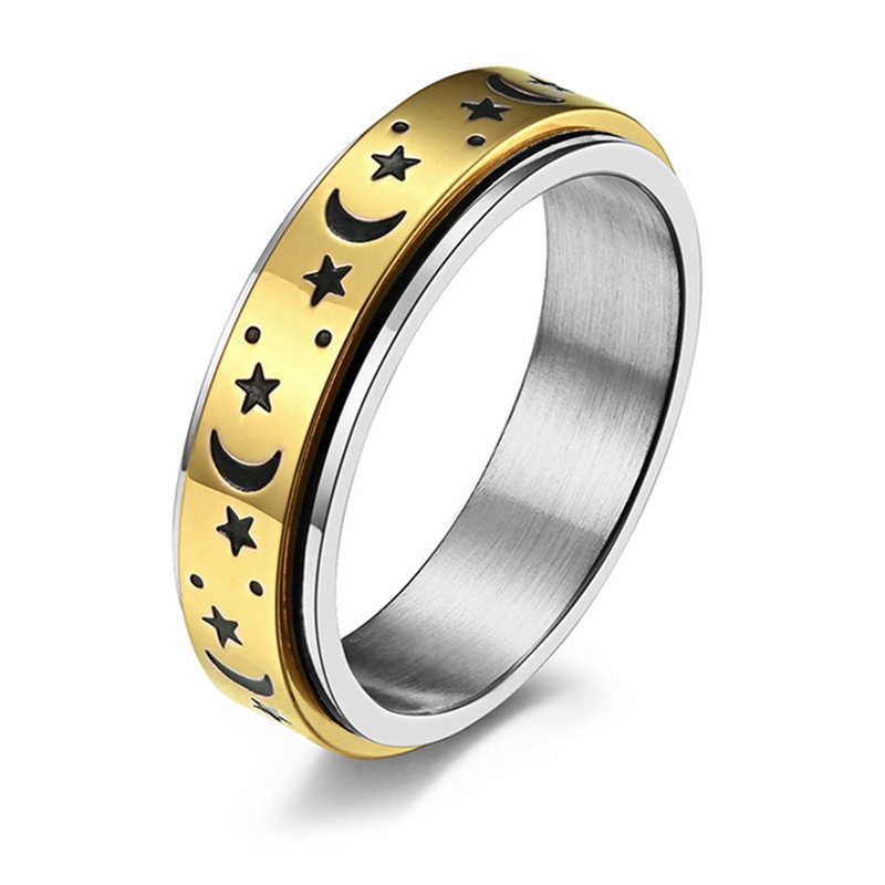 Stainless Steel Fidget Spinner Rings Moon Star Sun Fine Tuning Rotating Ring Boho Jewelry Gift Lucky Worry Ring For Anxiety