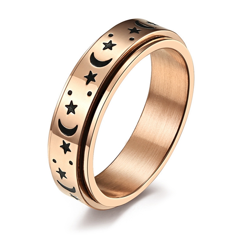 Stainless Steel Fidget Spinner Rings Moon Star Sun Fine Tuning Rotating Ring Boho Jewelry Gift Lucky Worry Ring For Anxiety