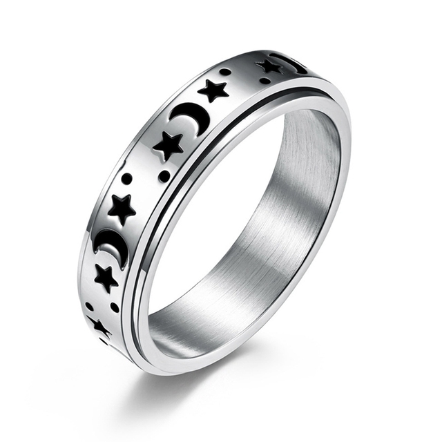 Stainless Steel Fidget Spinner Rings Moon Star Sun Fine Tuning Rotating Ring Boho Jewelry Gift Lucky Worry Ring For Anxiety