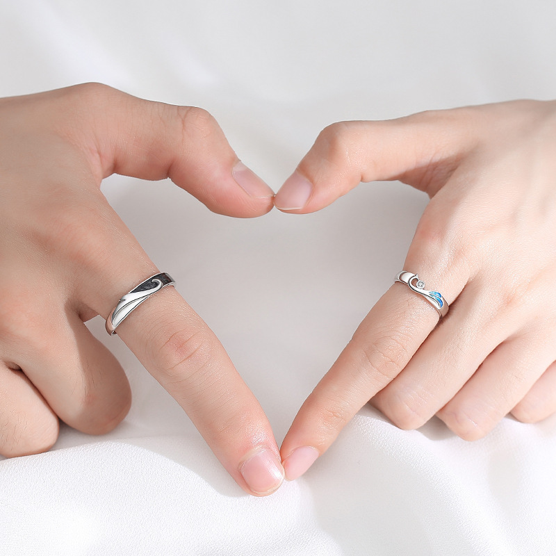 Fashionable Couple Plated Epoxy Phoenix Theme Couple Adjustable Rings Love Anniversary Gift