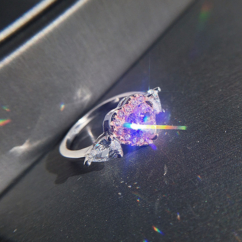 Women  Stamp Pink Cubic Zirconia Heart Bridal Wedding Fine Jewelry Bridal Wedding Ring Accessories