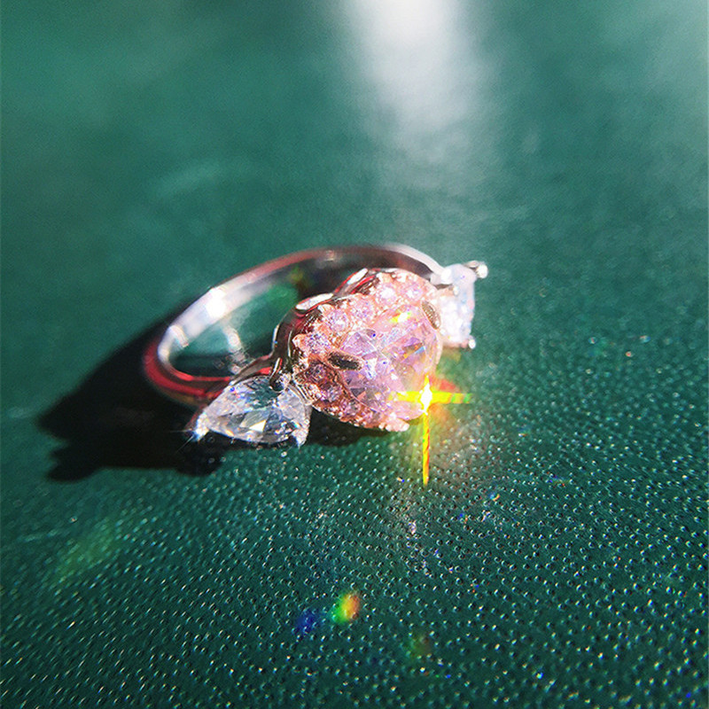 Women  Stamp Pink Cubic Zirconia Heart Bridal Wedding Fine Jewelry Bridal Wedding Ring Accessories