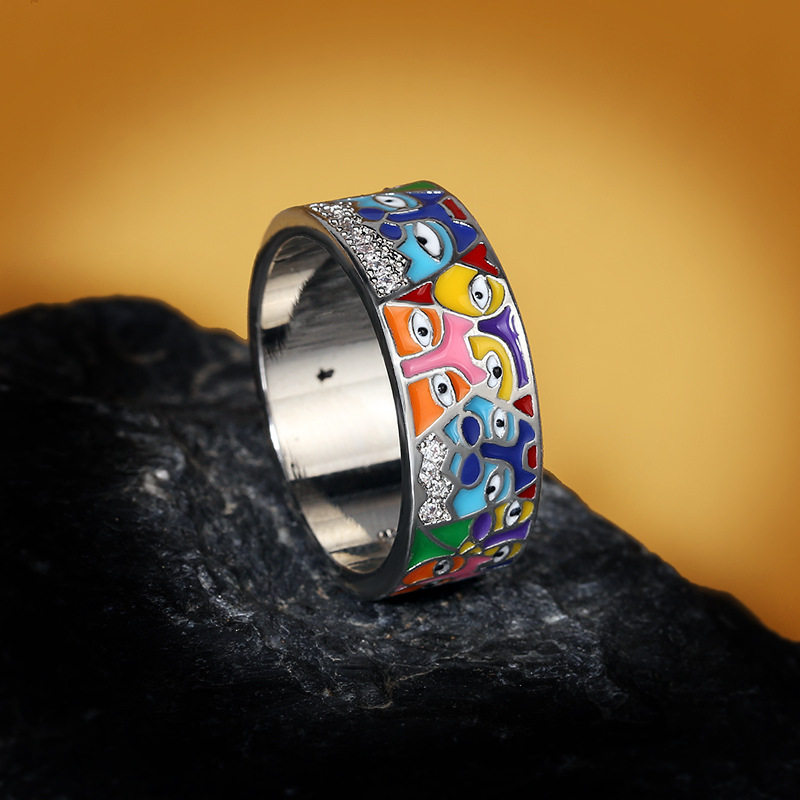 2022 New Rings For Women White CZ Handmade Enamel Lovely Cat Unique Trendy Ring Party Fashion Jewelry  gift