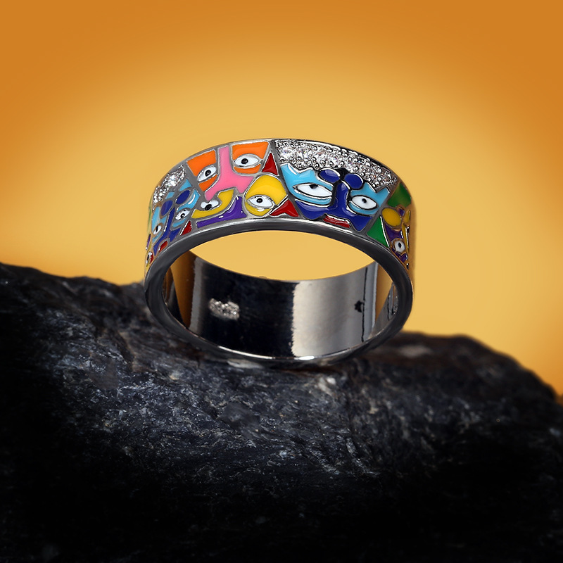 2022 New Rings For Women White CZ Handmade Enamel Lovely Cat Unique Trendy Ring Party Fashion Jewelry  gift
