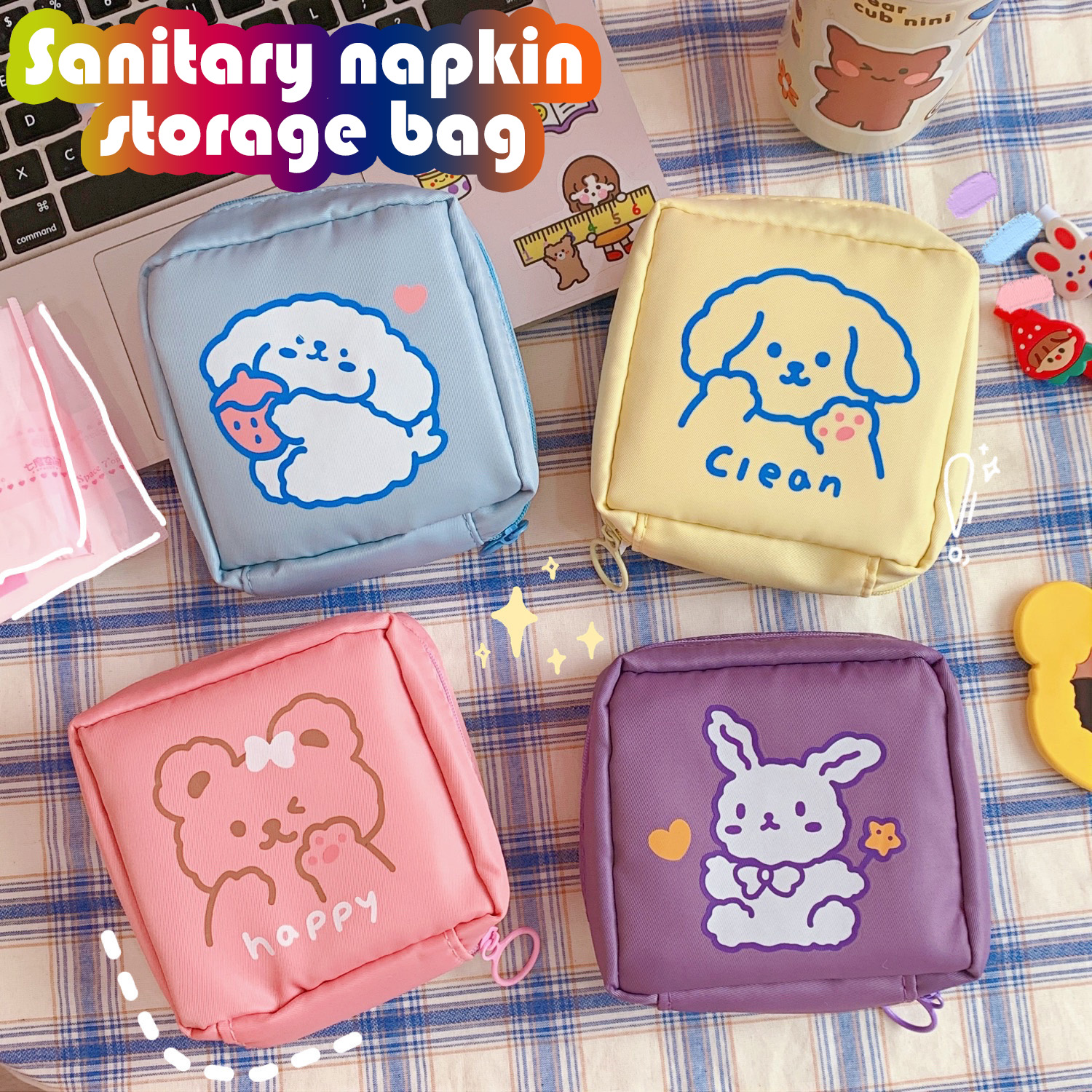 Kawaii Storage Bag Ins Large Capacity Storage Bag Cute Puppy Cosmetic Bag Coin Purse Storage Bag
