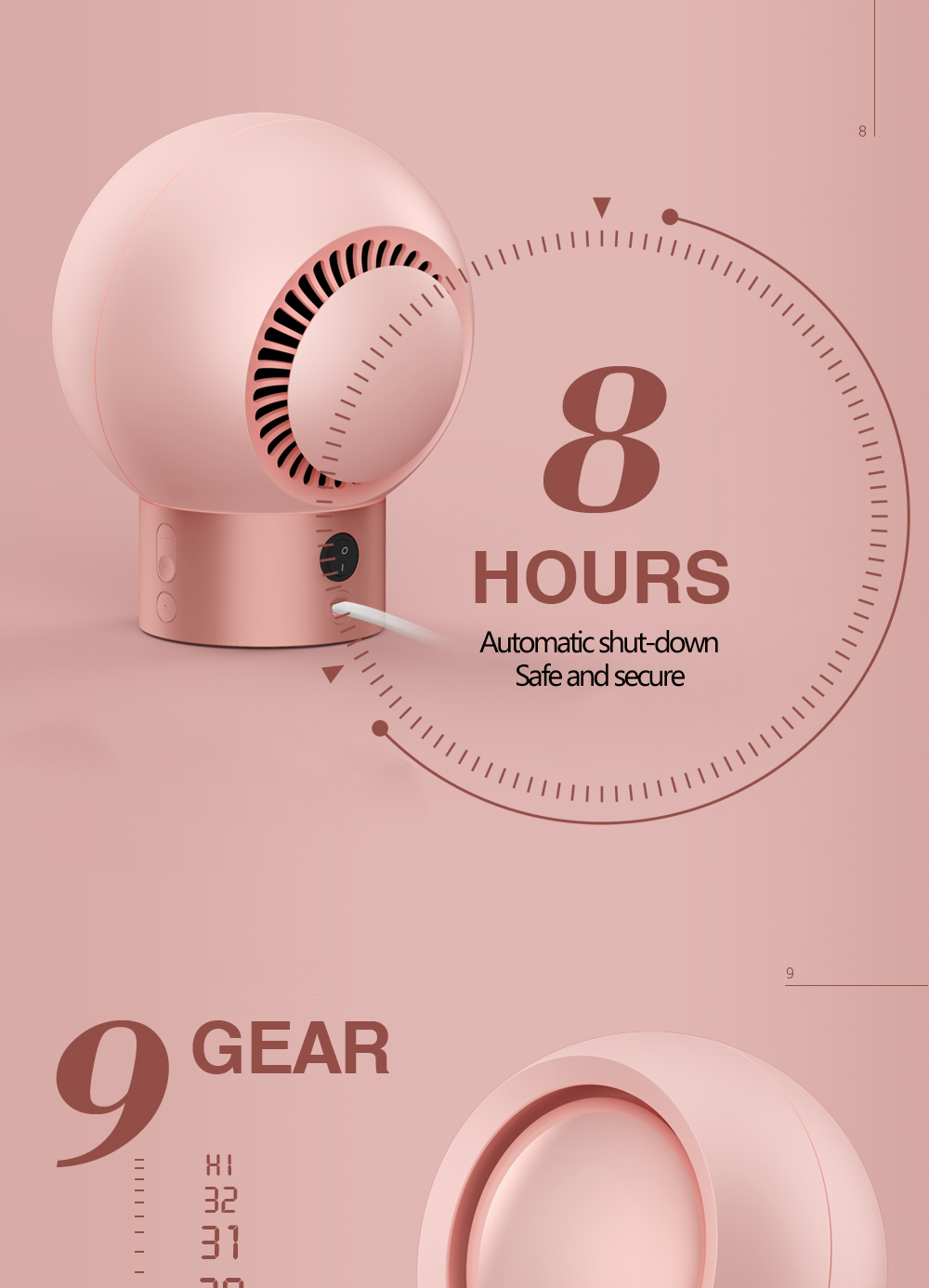 Electric Heater Desktop Household 9Speed Intelligent Temperature Control With Dump Switch Air Heater For Home Office