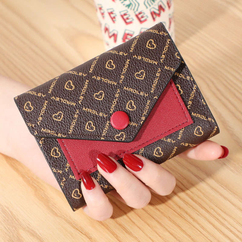 Women's Wallet Small Three-fold Short Stitching Leather Bag Clutch Multi-function Multi-card Card Holder Wallet
