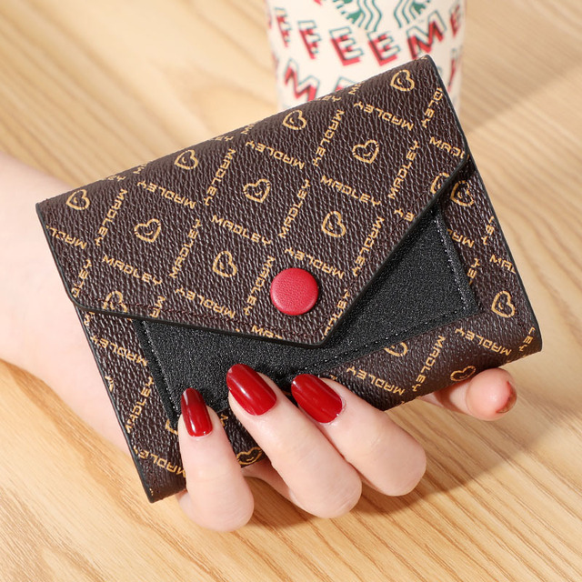 Women's Wallet Small Three-fold Short Stitching Leather Bag Clutch Multi-function Multi-card Card Holder Wallet