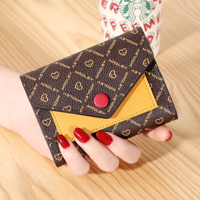 Women's Wallet Small Three-fold Short Stitching Leather Bag Clutch Multi-function Multi-card Card Holder Wallet
