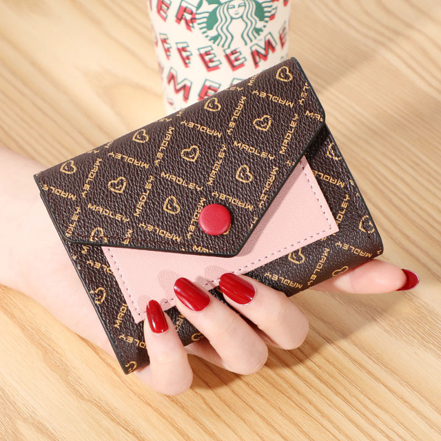 Women's Wallet Small Three-fold Short Stitching Leather Bag Clutch Multi-function Multi-card Card Holder Wallet