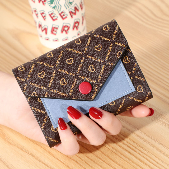 Women's Wallet Small Three-fold Short Stitching Leather Bag Clutch Multi-function Multi-card Card Holder Wallet