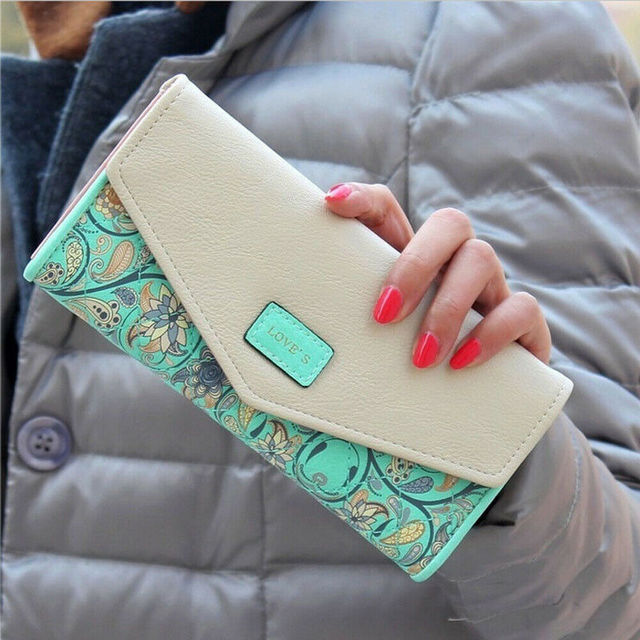 1PC High Capacity Womens Ladies Envelope Leather Wallet Card Button Clutch Purse Long Clutch Wallets Money Bag
