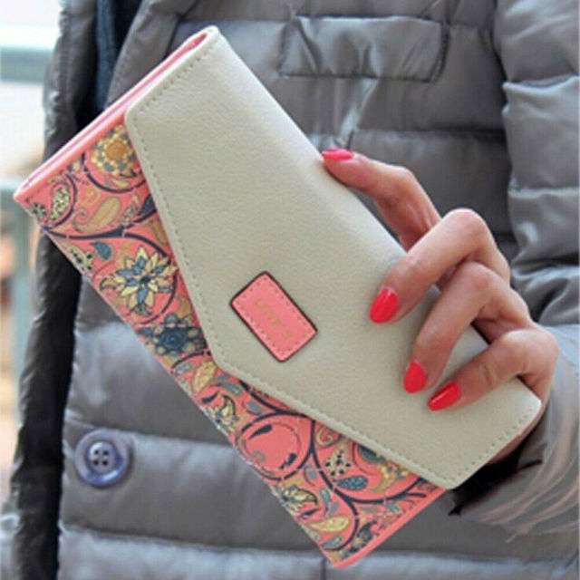 1PC High Capacity Womens Ladies Envelope Leather Wallet Card Button Clutch Purse Long Clutch Wallets Money Bag
