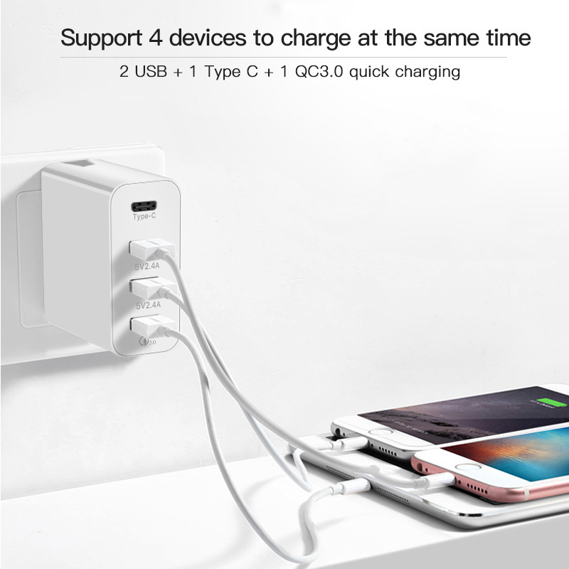 45W USB C Charger 4 Ports Fast Charging 3.0 Power Adapter Block Wall Charger For phone