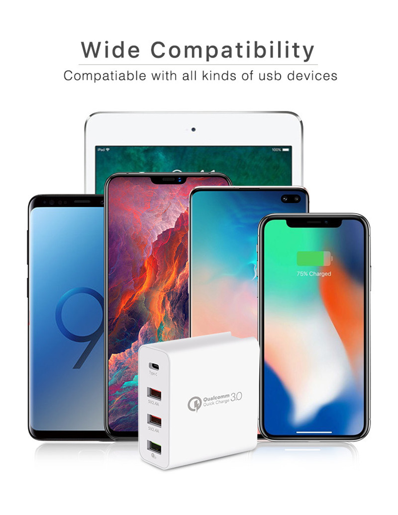 45W USB C Charger 4 Ports Fast Charging 3.0 Power Adapter Block Wall Charger For phone