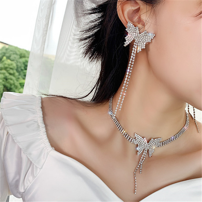 Butterfly Crystal Choker Necklaces for Women Long Tassel Rhinestone Necklaces Weddings Jewelry Party Gifts