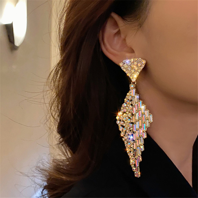 Shine Geometric Colorful Crystal Drop Earrings for Women Triangle Rhinestone Dangle Earrings Jewelry Gifts