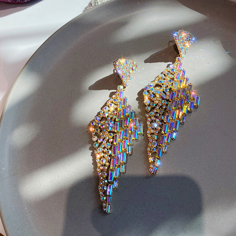 Shine Geometric Colorful Crystal Drop Earrings for Women Triangle Rhinestone Dangle Earrings Jewelry Gifts