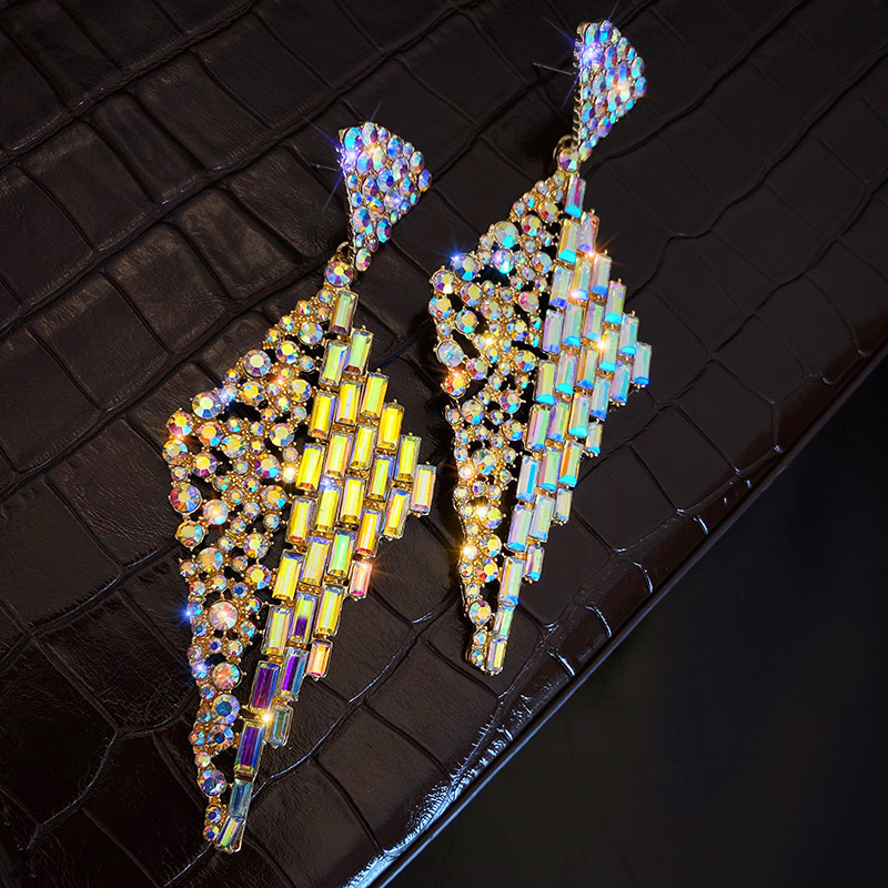 Shine Geometric Colorful Crystal Drop Earrings for Women Triangle Rhinestone Dangle Earrings Jewelry Gifts