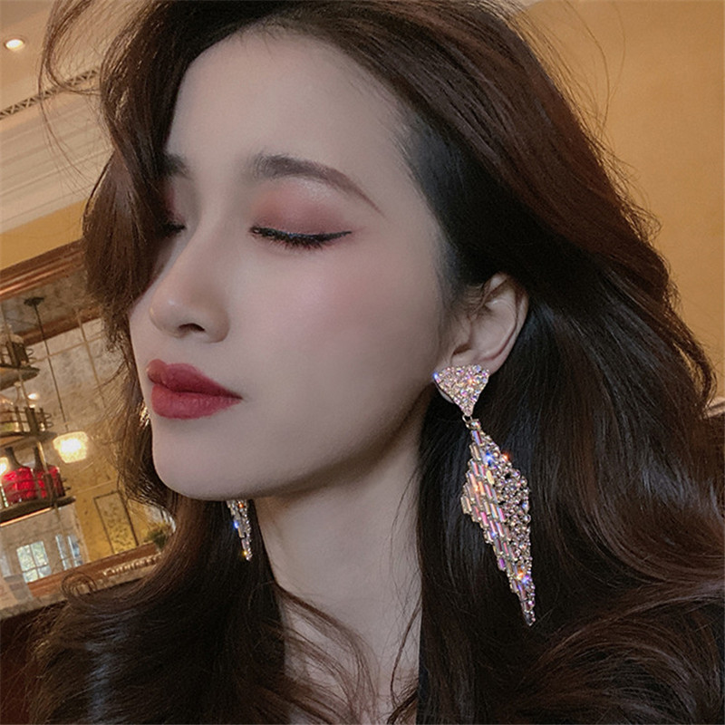 Shine Geometric Colorful Crystal Drop Earrings for Women Triangle Rhinestone Dangle Earrings Jewelry Gifts