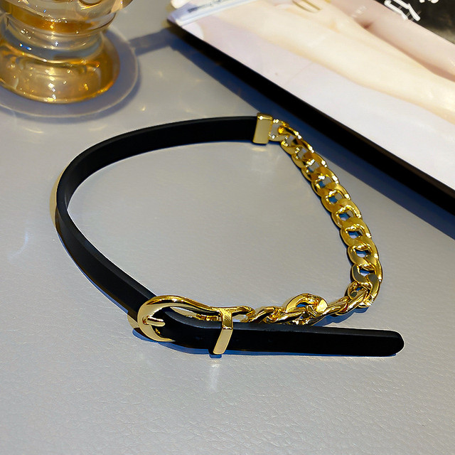 Golden Chain Choker Necklaces for Women Short Black Leather Button Necklaces Statement Jewelry
