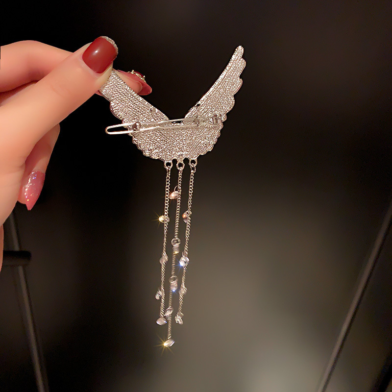 Beautiful Wings Hairpins for Women Long Tassel Rhinestones Crystal Hair Accessories Weddings Jewelry