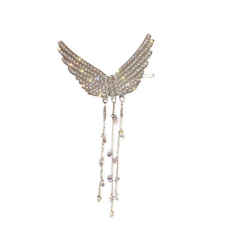 Beautiful Wings Hairpins for Women Long Tassel Rhinestones Crystal Hair Accessories Weddings Jewelry
