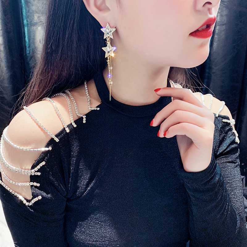 Shiny Star Drop Earrings for Women New Bijoux Long Tassel Blue Crystal Dangle Earrings Jewelry Accessories