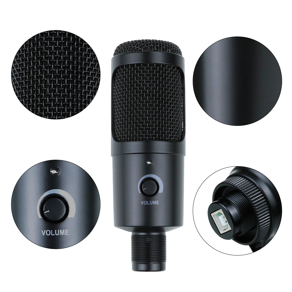 Professional Condenser Microphone PC Studio USB Microphone for Computer Gaming Streaming Video Mic Podcasting Recording Microfon