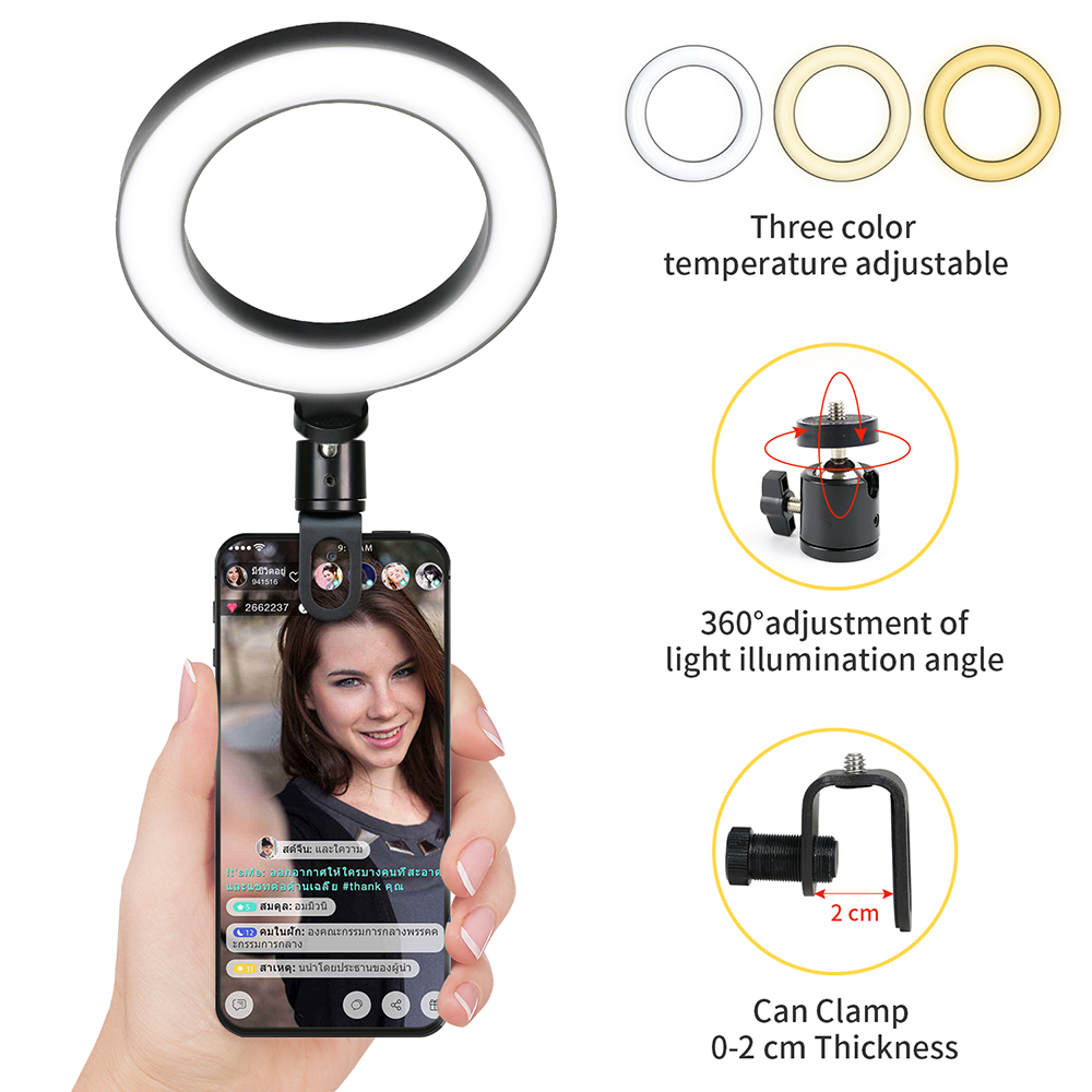 Ring Light LED Lamp Lighting With Clip On Laptop Computer For Video Conference Zoom Webcam Chat Live Streaming Youtube