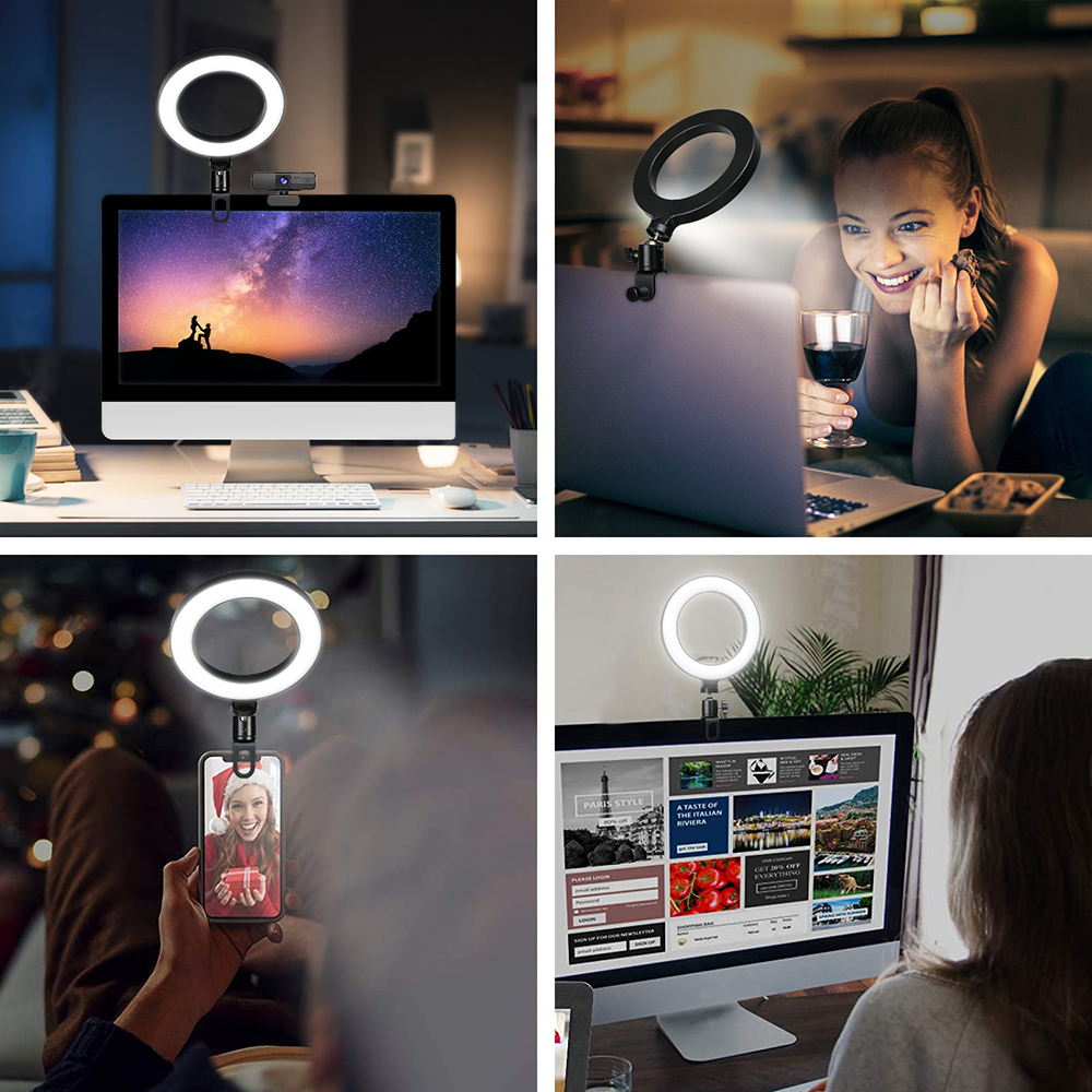 Ring Light LED Lamp Lighting With Clip On Laptop Computer For Video Conference Zoom Webcam Chat Live Streaming Youtube