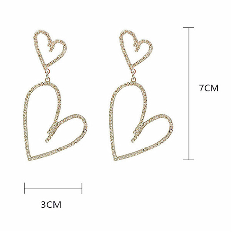 Geometric Full Rhinestone Drop Earrings for Women Bijoux Fashion Shiny Heart Crystal  Dangle Earrings Jewelry Gifts