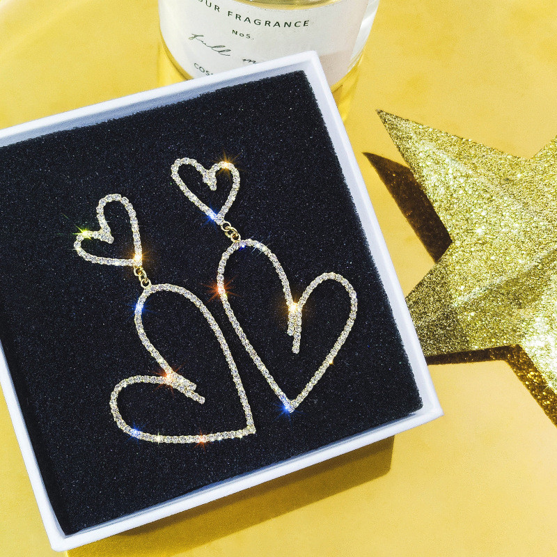 Geometric Full Rhinestone Drop Earrings for Women Bijoux Fashion Shiny Heart Crystal  Dangle Earrings Jewelry Gifts