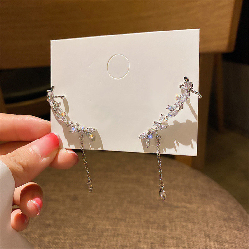 Leaf Zircon Drop Earrings for Women Bijoux Long Tassel Geometric Crystal Statement Earrings Jewelry
