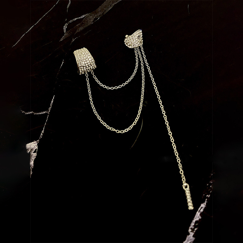 Long Tassel Crystal Earrings for Women Geometric Rhinestone Ear Clip Earrings Fashion Jewelry Party Gifts