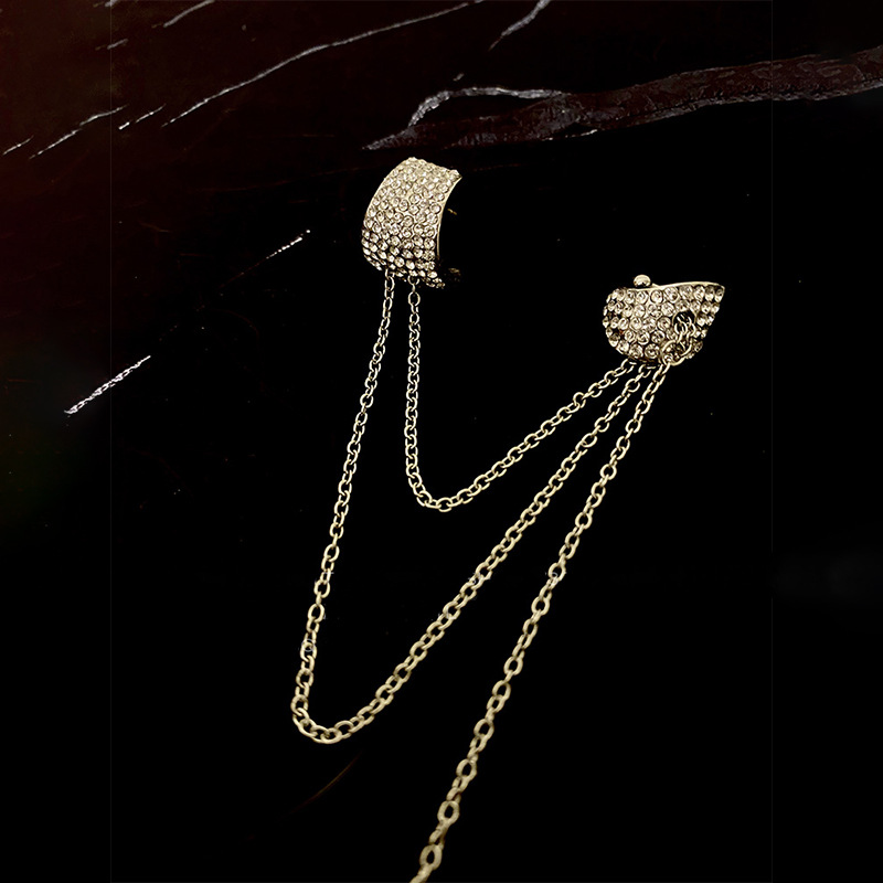 Long Tassel Crystal Earrings for Women Geometric Rhinestone Ear Clip Earrings Fashion Jewelry Party Gifts