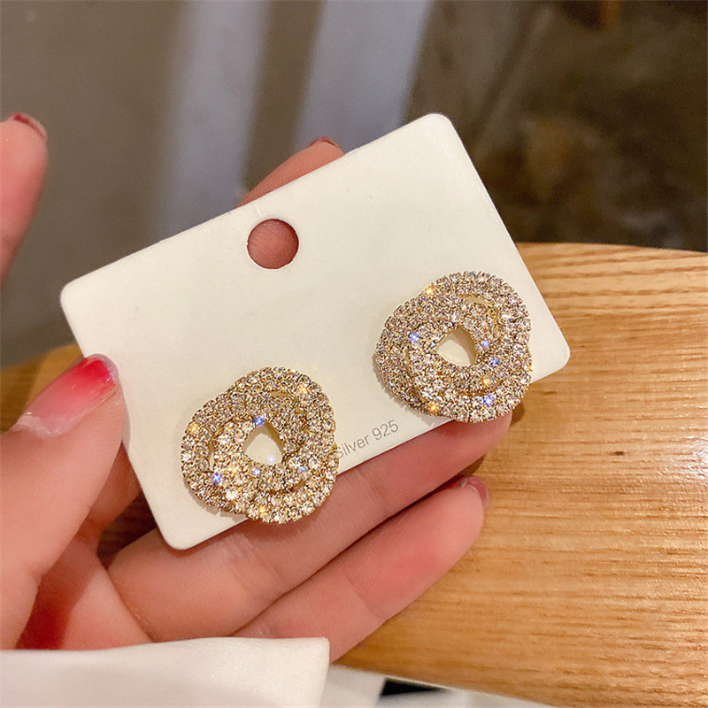 Small Circle Stud Earrings for Women Semicircle Rhinestones Earrings Weddings Party Jewelry
