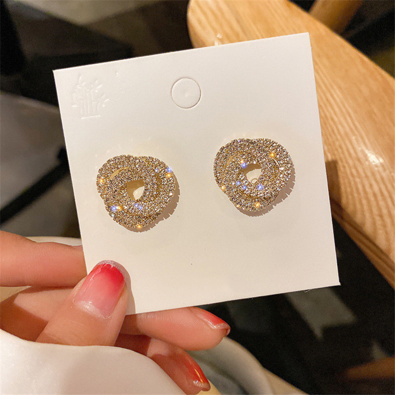 Small Circle Stud Earrings for Women Semicircle Rhinestones Earrings Weddings Party Jewelry