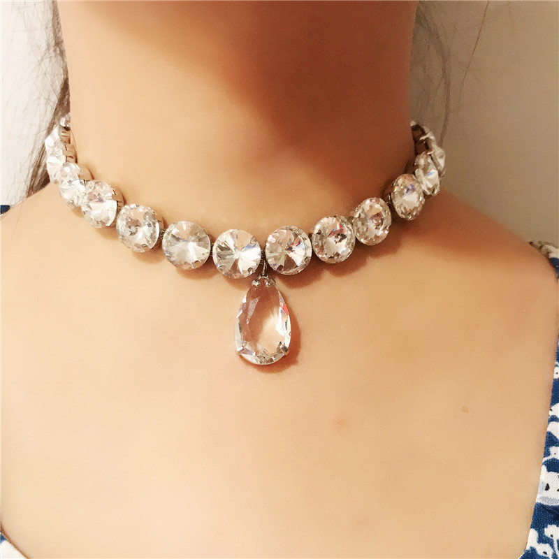 T Show Clear Crystal Choker Necklaces for Women Water Drop Pendant Necklaces Weddings Jewelry Party Gifts