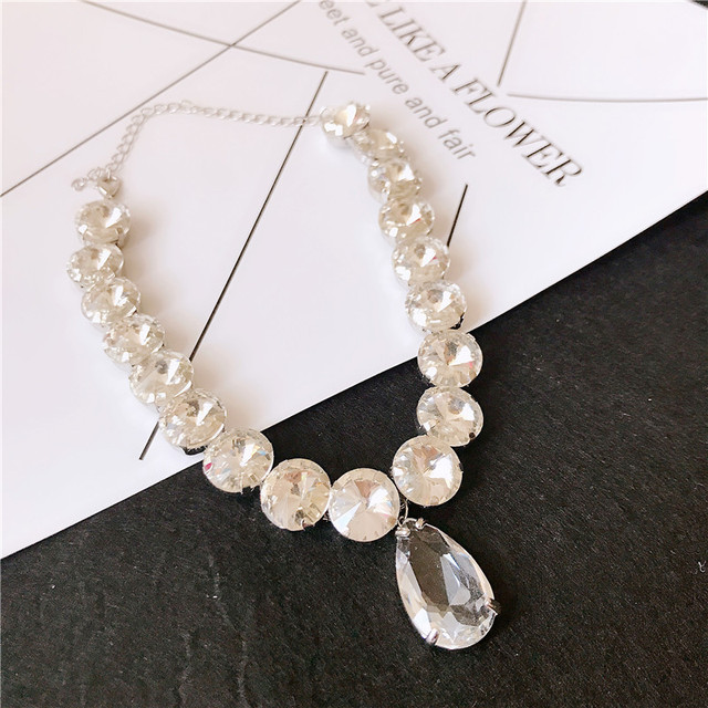 T Show Clear Crystal Choker Necklaces for Women Water Drop Pendant Necklaces Weddings Jewelry Party Gifts