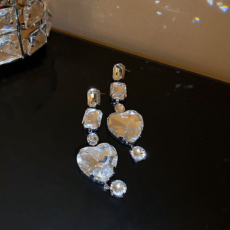 New Geometric Square Crystal Dangle Earrings Love Heart Earrings for Women Statement Jewelry