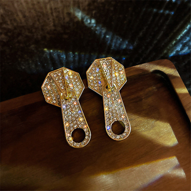 Golden Chain Button Geometric Drop Earrings for Women Rhinestone Earrings Statement Jewelry Accessories