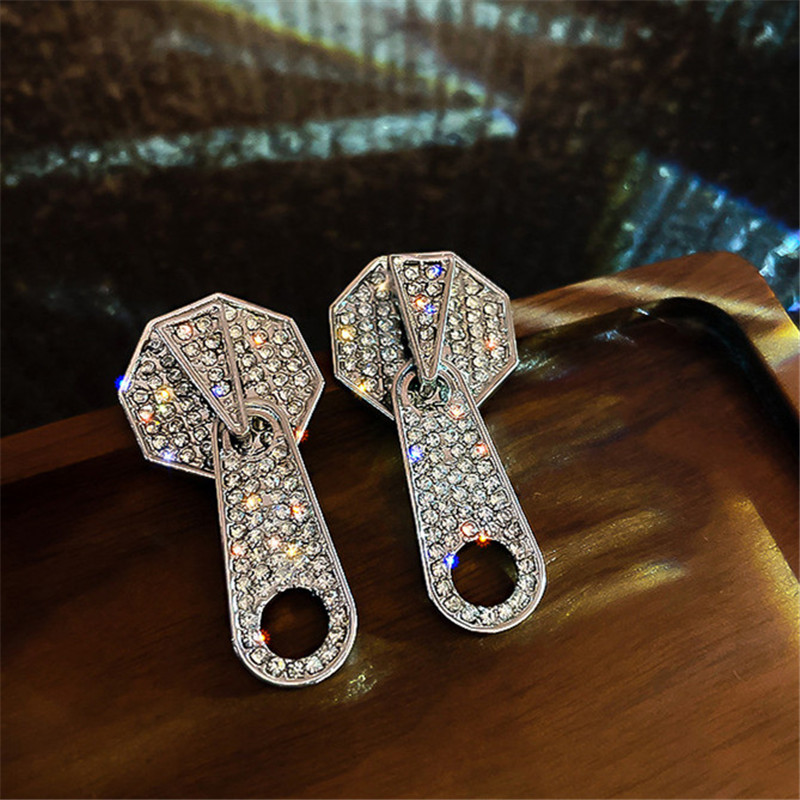 Golden Chain Button Geometric Drop Earrings for Women Rhinestone Earrings Statement Jewelry Accessories